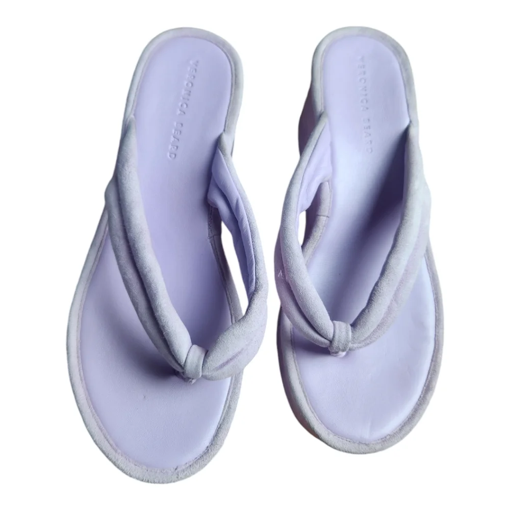 Veronica Beard Geno Lavender Suede Platform Sandals 90's Inspired Wedge Sz 10.5 - Picture 4 of 9